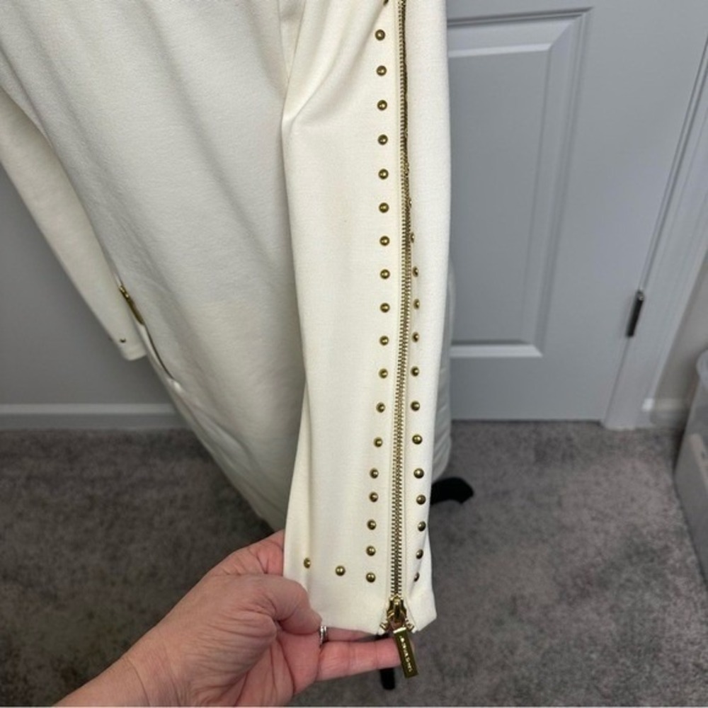 Michael Kors Off White Studded Long Sleeve Zipper Sheath Dress Gold Hardware - Picture 4 of 14